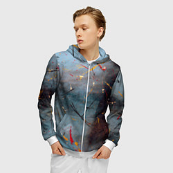 Толстовка 3D на молнии мужская Тёмно-серый туман и краски, цвет: 3D-белый — фото 2