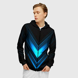 Толстовка 3D на молнии мужская Neon geometry stripes, цвет: 3D-черный — фото 2