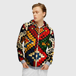 Толстовка 3D на молнии мужская Русский узор крестиком, цвет: 3D-меланж — фото 2