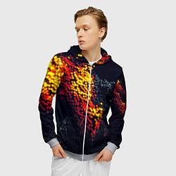 Толстовка 3D на молнии мужская Огненные кубы клетка, цвет: 3D-меланж — фото 2