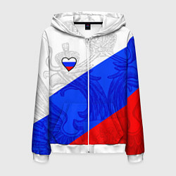 Толстовка 3D на молнии мужская Сердечко - Россия, цвет: 3D-белый