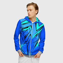Толстовка 3D на молнии мужская Sport uniform - синие брызки, цвет: 3D-меланж — фото 2
