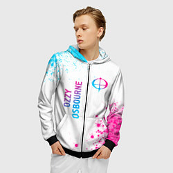 Толстовка 3D на молнии мужская Ozzy Osbourne neon gradient style: надпись, символ, цвет: 3D-черный — фото 2