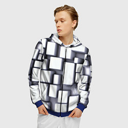 Толстовка 3D на молнии мужская Объемные белые плиты, цвет: 3D-синий — фото 2