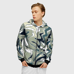 Толстовка 3D на молнии мужская Абстракция оливковый, цвет: 3D-черный — фото 2