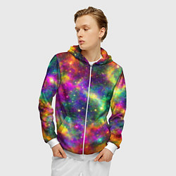 Толстовка 3D на молнии мужская Яркий неоновый космос, цвет: 3D-белый — фото 2