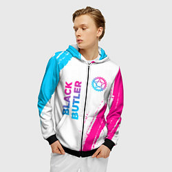 Толстовка 3D на молнии мужская Black Butler neon gradient style: надпись, символ, цвет: 3D-черный — фото 2