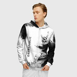 Толстовка 3D на молнии мужская OneRepublic и рок символ на светлом фоне, цвет: 3D-белый — фото 2