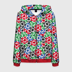 Толстовка 3D на молнии мужская Фишки, Ставки, Покер, цвет: 3D-красный