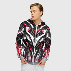 Толстовка 3D на молнии мужская Неоновая кибер броня красная, цвет: 3D-меланж — фото 2