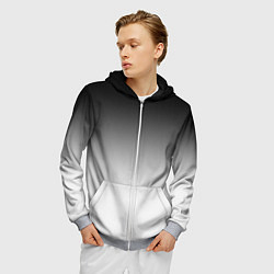 Толстовка 3D на молнии мужская Black and white gradient, цвет: 3D-меланж — фото 2