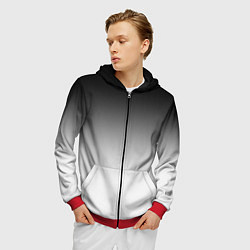 Толстовка 3D на молнии мужская Black and white gradient, цвет: 3D-красный — фото 2
