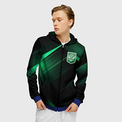 Толстовка 3D на молнии мужская Герб РФ зеленый черный фон, цвет: 3D-синий — фото 2