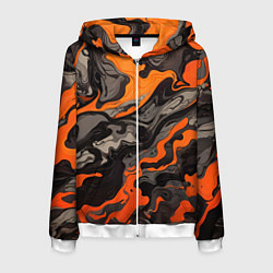 Толстовка 3D на молнии мужская Оранжево-черный камуфляж, цвет: 3D-белый
