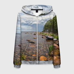 Толстовка 3D на молнии мужская Лодка на Ладоге, цвет: 3D-меланж