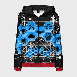 Толстовка 3D на молнии мужская Виртуальный мир, цвет: 3D-красный