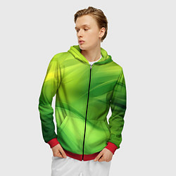 Толстовка 3D на молнии мужская Green lighting background, цвет: 3D-красный — фото 2