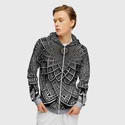 Толстовка 3D на молнии мужская Черная мандала, цвет: 3D-меланж — фото 2