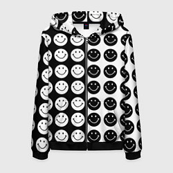 Толстовка 3D на молнии мужская Smiley black and white, цвет: 3D-черный