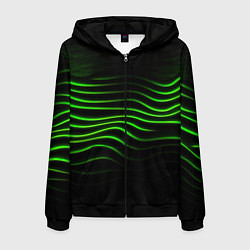 Толстовка 3D на молнии мужская Зеленые абстрактные волны, цвет: 3D-черный