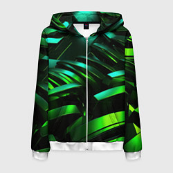 Толстовка 3D на молнии мужская Dark green abstract, цвет: 3D-белый