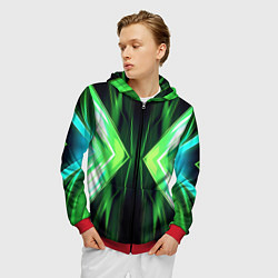 Толстовка 3D на молнии мужская Зеленые зеркальные плиты, цвет: 3D-красный — фото 2