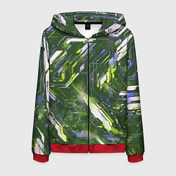 Толстовка 3D на молнии мужская Космические кибер схемы зелёные, цвет: 3D-красный