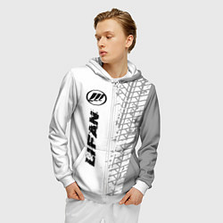 Толстовка 3D на молнии мужская Lifan speed на светлом фоне со следами шин: по-вер, цвет: 3D-белый — фото 2