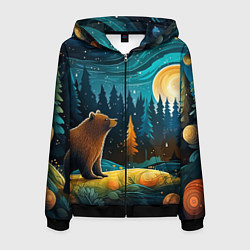 Толстовка 3D на молнии мужская Хозяин тайги: медведь в лесу, цвет: 3D-черный