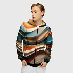 Толстовка 3D на молнии мужская Волнистая объёмная текстура - нейросеть, цвет: 3D-черный — фото 2