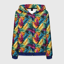 Толстовка 3D на молнии мужская Разноцветные пальмовые листья паттерн, цвет: 3D-синий