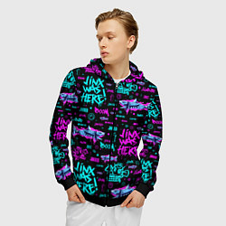 Толстовка 3D на молнии мужская Jinx Arcane pattern neon, цвет: 3D-черный — фото 2