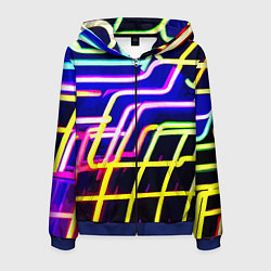 Толстовка 3D на молнии мужская Авангардный неоновый паттерн, цвет: 3D-синий