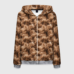 Толстовка 3D на молнии мужская Меховой паттерн коричневый, цвет: 3D-меланж