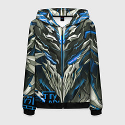 Толстовка 3D на молнии мужская Синий неоновый кибер демон, цвет: 3D-черный