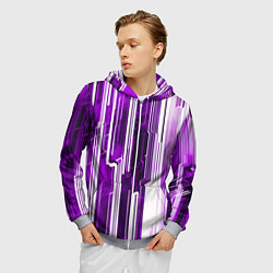 Толстовка 3D на молнии мужская Киберпанк полосы белый и фиолетовый, цвет: 3D-меланж — фото 2