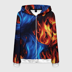 Толстовка 3D на молнии мужская Огонь и вода как две стихии, цвет: 3D-белый