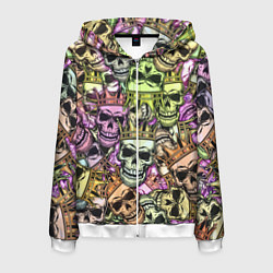 Толстовка 3D на молнии мужская Разноцветные черепа с короной паттерн, цвет: 3D-белый