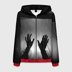 Толстовка 3D на молнии мужская Руки зомби в ночном тумане, цвет: 3D-красный