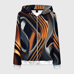 Толстовка 3D на молнии мужская Слияние красок оранжевого и чёрного абстракция, цвет: 3D-белый