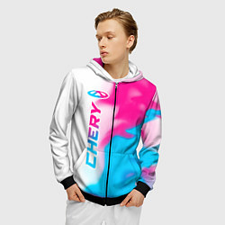 Толстовка 3D на молнии мужская Chery neon gradient style по-вертикали, цвет: 3D-черный — фото 2