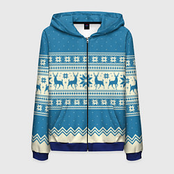 Мужская толстовка на молнии Sweater with deer on a blue background