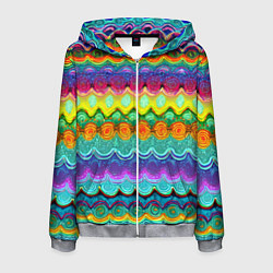 Толстовка 3D на молнии мужская Разноцветные волнистые узоры, цвет: 3D-меланж