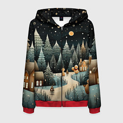 Толстовка 3D на молнии мужская Волшебная ночь в деревне, цвет: 3D-красный