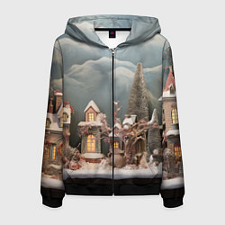 Толстовка 3D на молнии мужская Рождественские огни на деревьях, цвет: 3D-черный