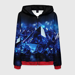 Толстовка 3D на молнии мужская Синие прозрачные алмазы, цвет: 3D-красный