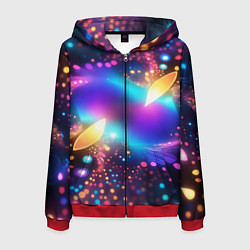 Толстовка 3D на молнии мужская Абстрактный розово синий фрактал, цвет: 3D-красный