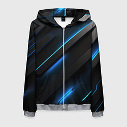 Мужская толстовка на молнии Черная конструкция с синими неоновыми вставками