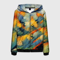 Толстовка 3D на молнии мужская Жёлтые и синие мазки, цвет: 3D-черный