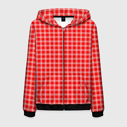 Толстовка 3D на молнии мужская Красно-белый клетчатый, цвет: 3D-черный